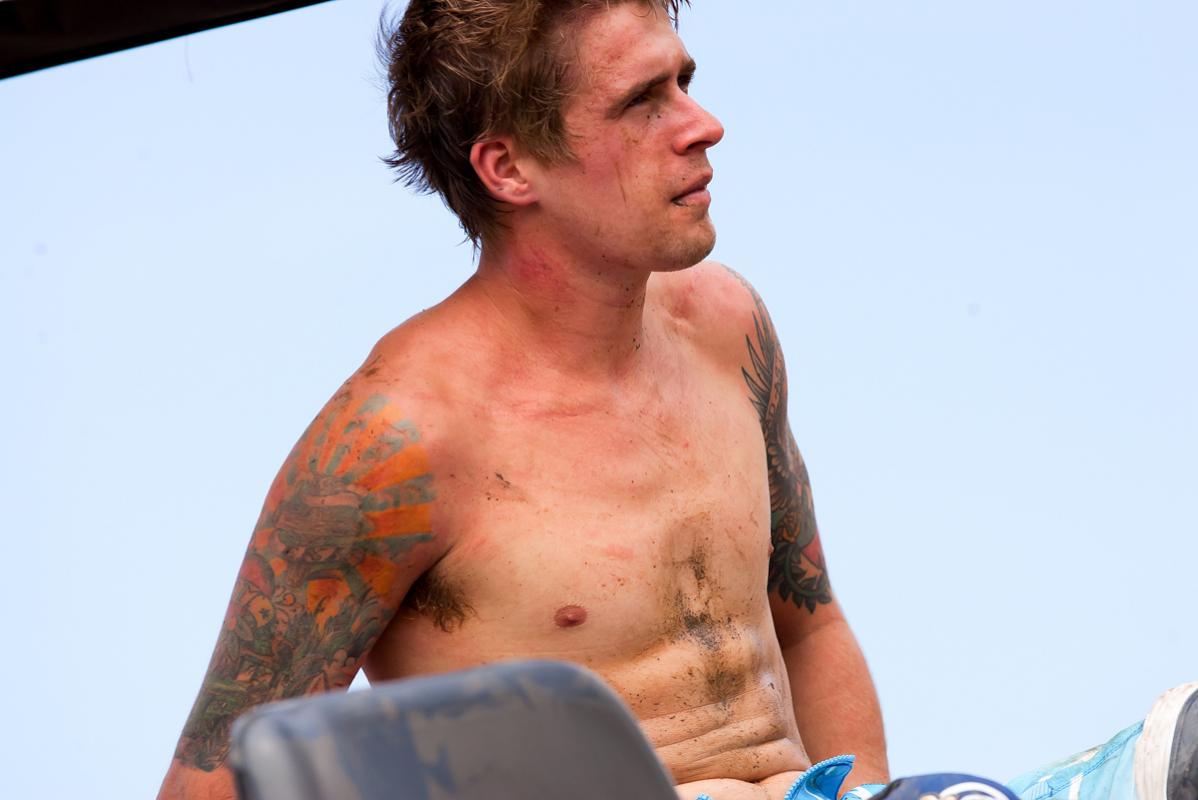 Wil Hahn got carted off after a crash in the first 250 moto.