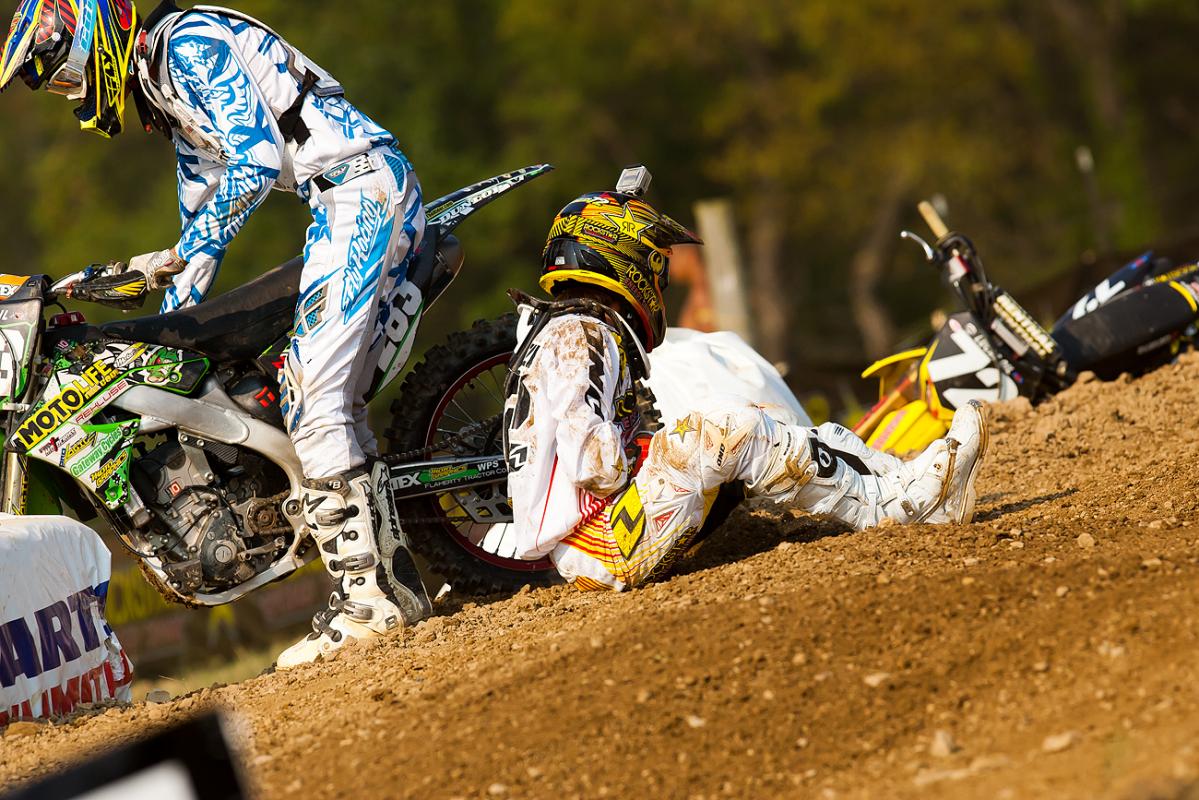 Nick Paluzzi goes down on the second 250 start.