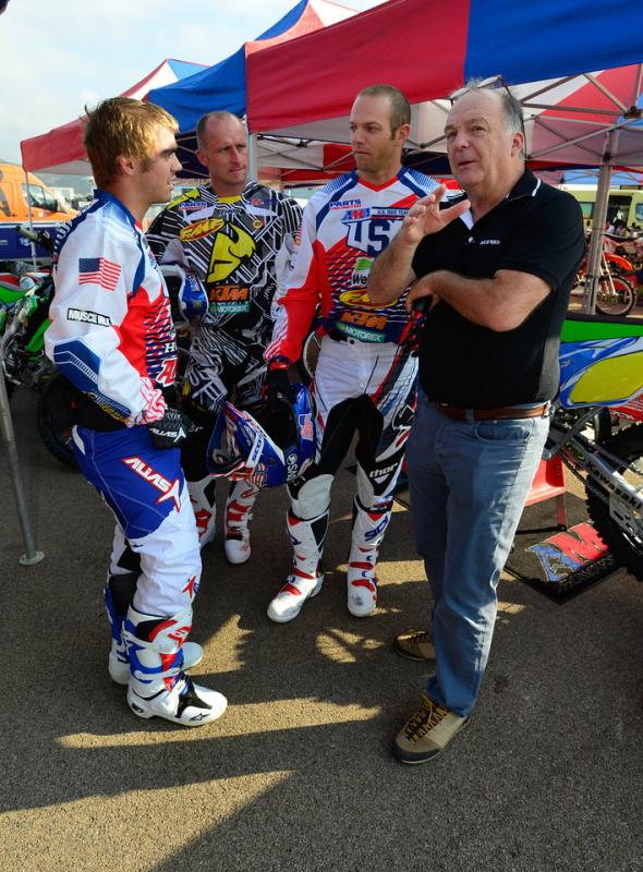 Caselli in a strategy session with fellow ISDE Trophy Team riders Zach Osborne and Mike Brown.