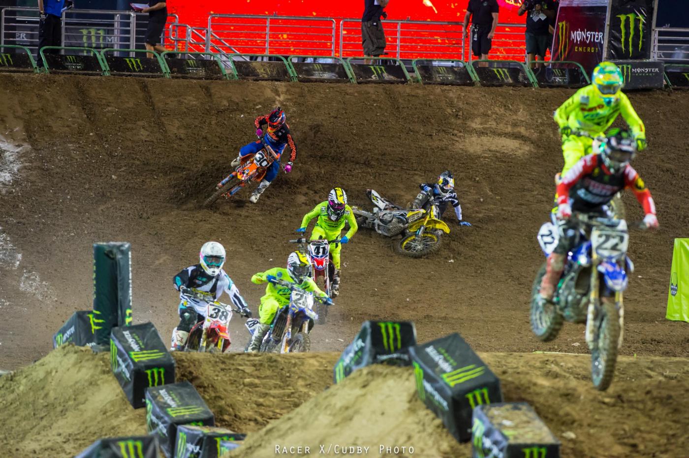 James Stewart went down in the first race and pulled out of the final two races with a wrist injury.