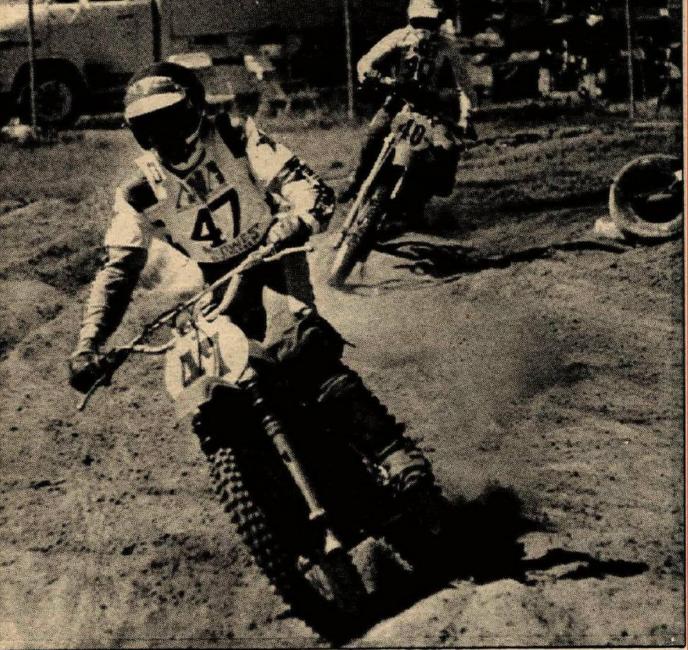 Shane Hruska leads David Bailey in the first moto of the 1978 AMA Amateur National at Atlanta International Raceway. Bailey won, with Hruska second overall.