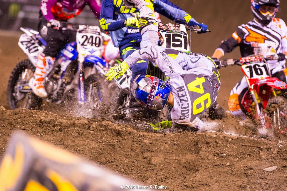 Roczen escaped this crash with nothing more than slight soreness in his hand and foot.