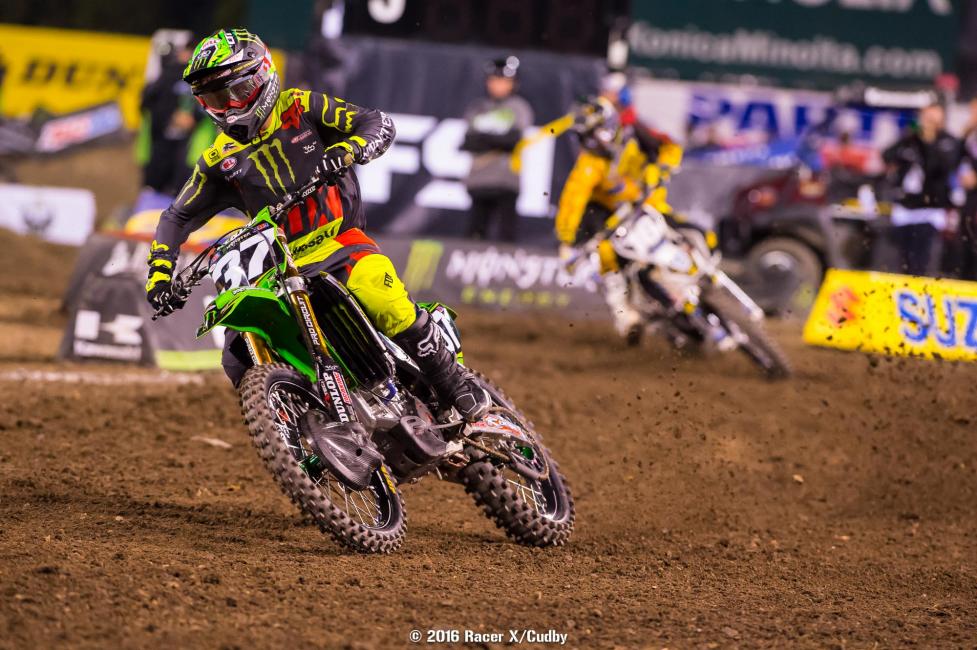 Joey Savatgy was in the fight for awhile, running second until he bailed in the whoops.