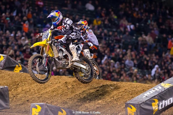 Roczen worked hard to get Musquin early for second, but Dungey is too much of a killing machine right now to do much with him. Kenny will keep working in hopes of flipping the momentum.