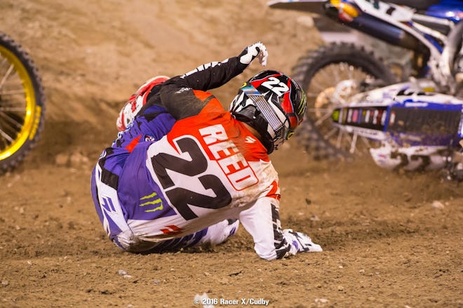 Not good seeing stuff like this from Chad Reed--this happened off the start in the main. We think he'll be okay but his night was over.