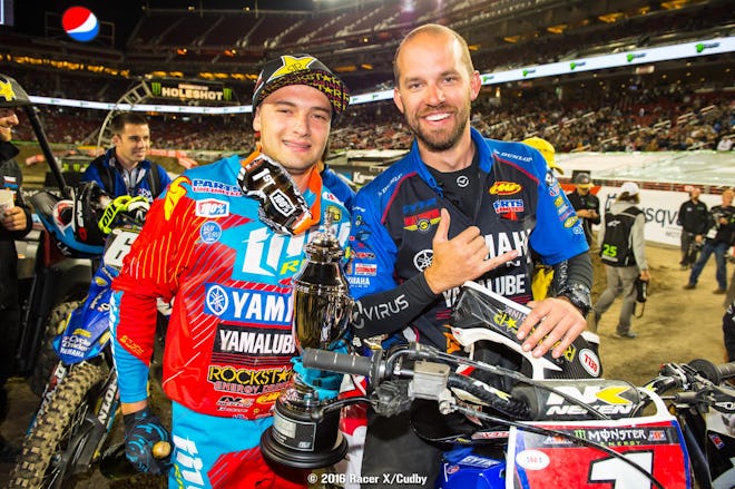 Crash or no crash during the week, Cooper Webb and his mechanic, Eric Gass, had plenty to be happy about in Santa Clara.