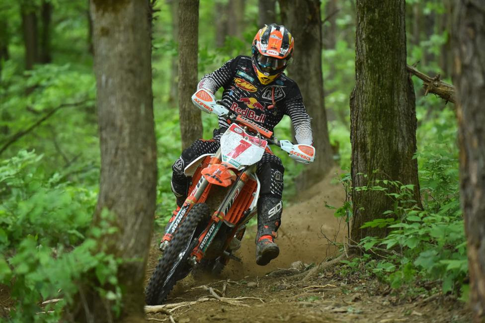 After a crash on the last lap, Kailub Russell was unable to finish the race due to the mechanical issues that resulted from the crash.