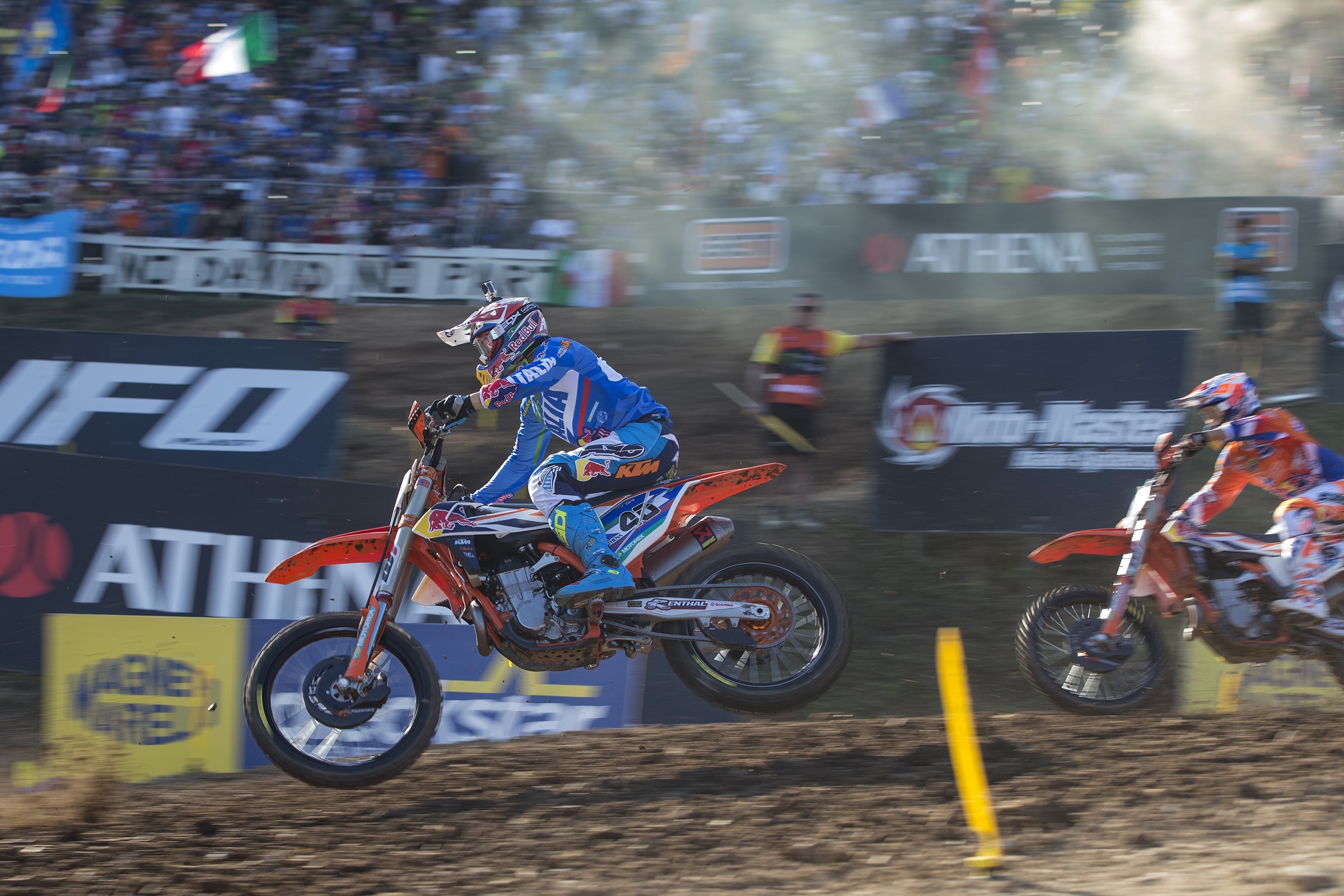 Despite being sore from a crash on Saturday, Cairoli ran up front in both motos.