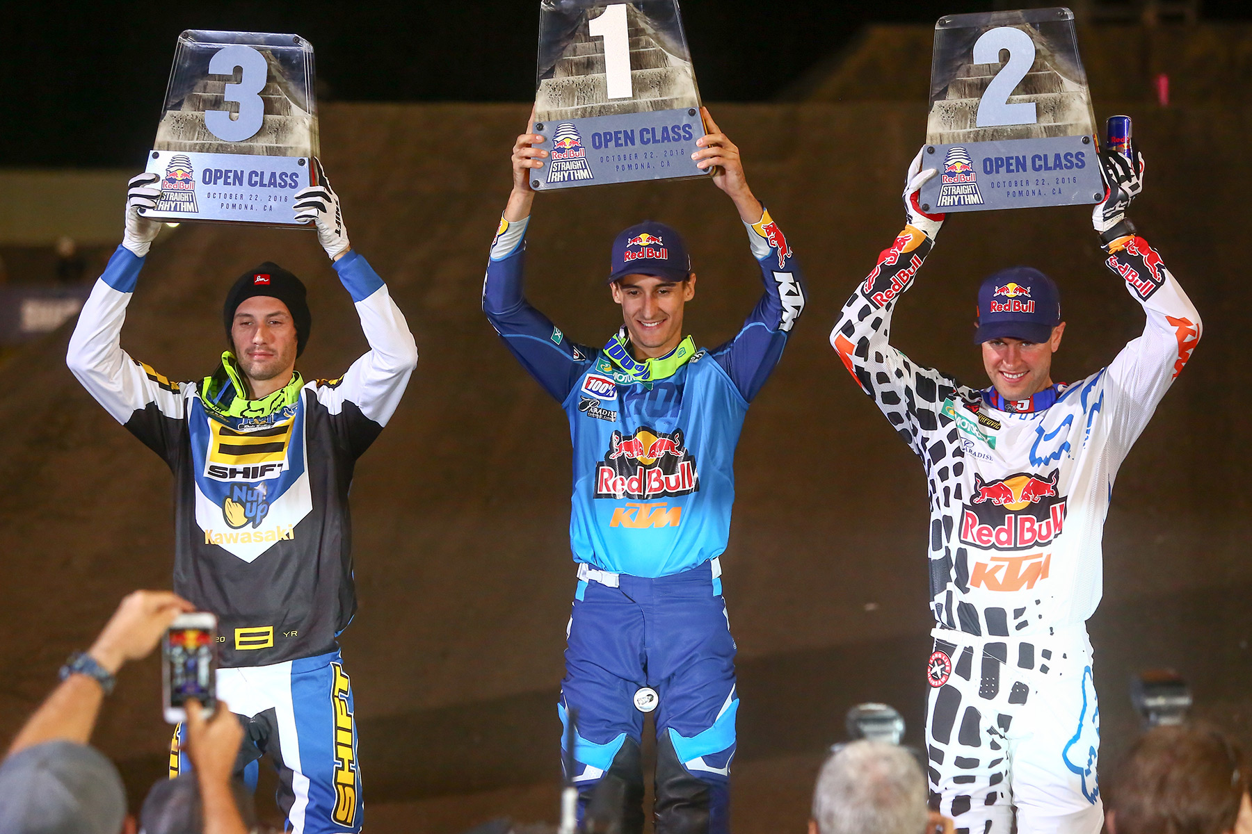 The Open Class podium of Hansen, Musquin, and Dungey.