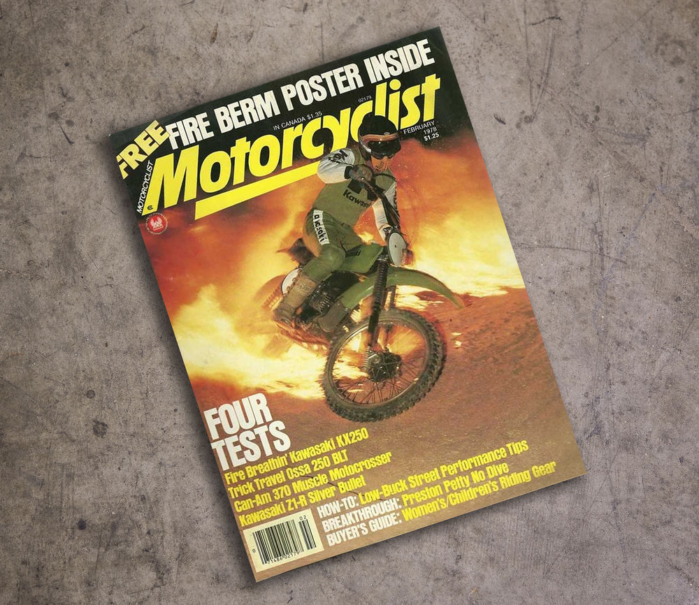 Brad Zimmerman on the cover of the February 1978 Motorcyclist magazine.