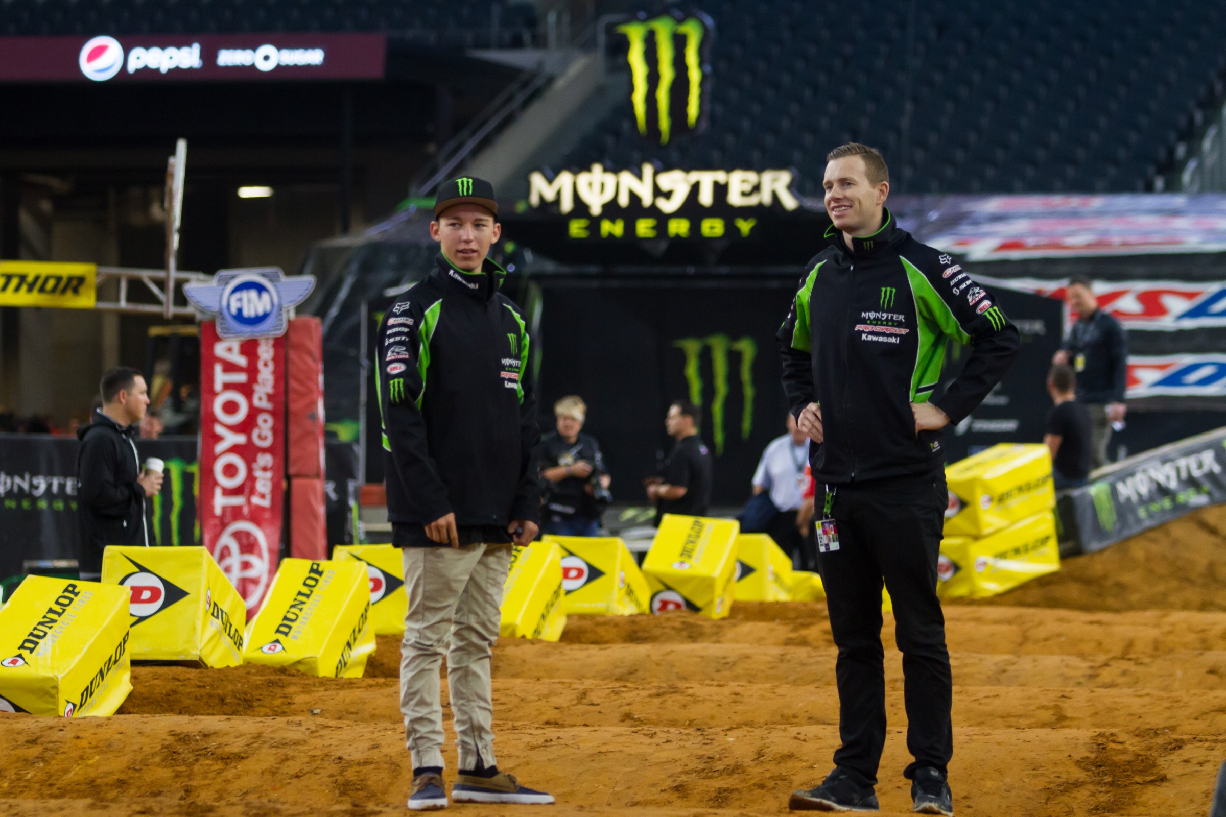 Austin Forkner and his mechanic, Olly Stone, scope the whoops.