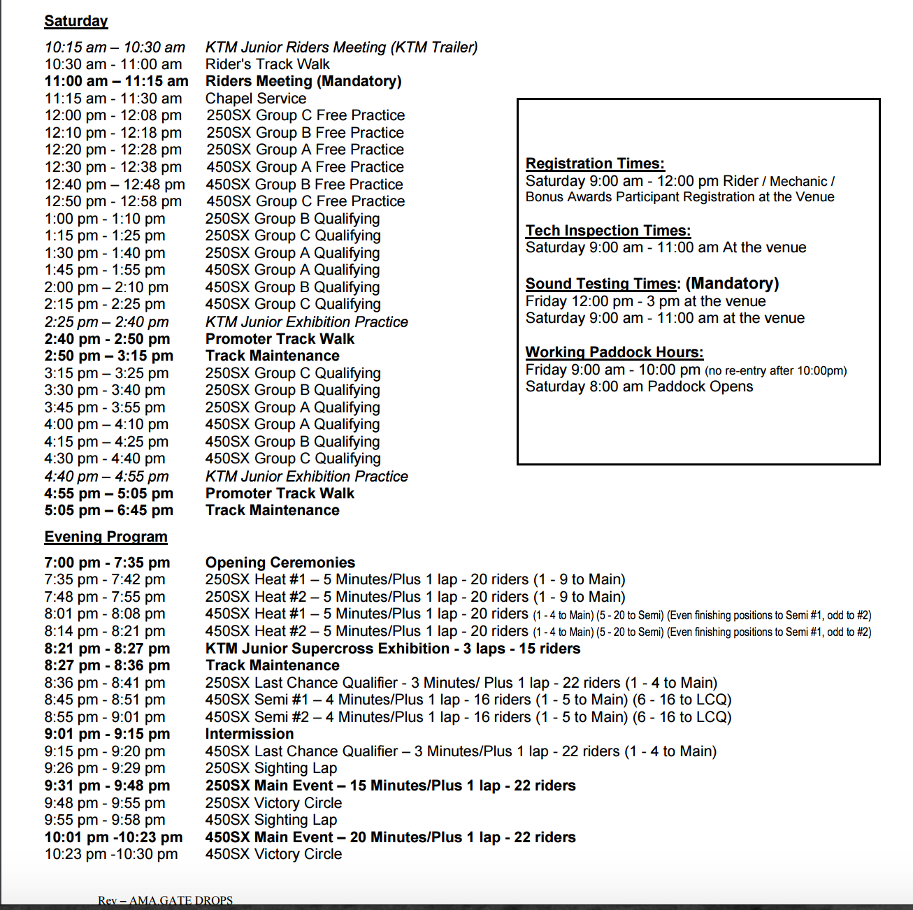 All times local.