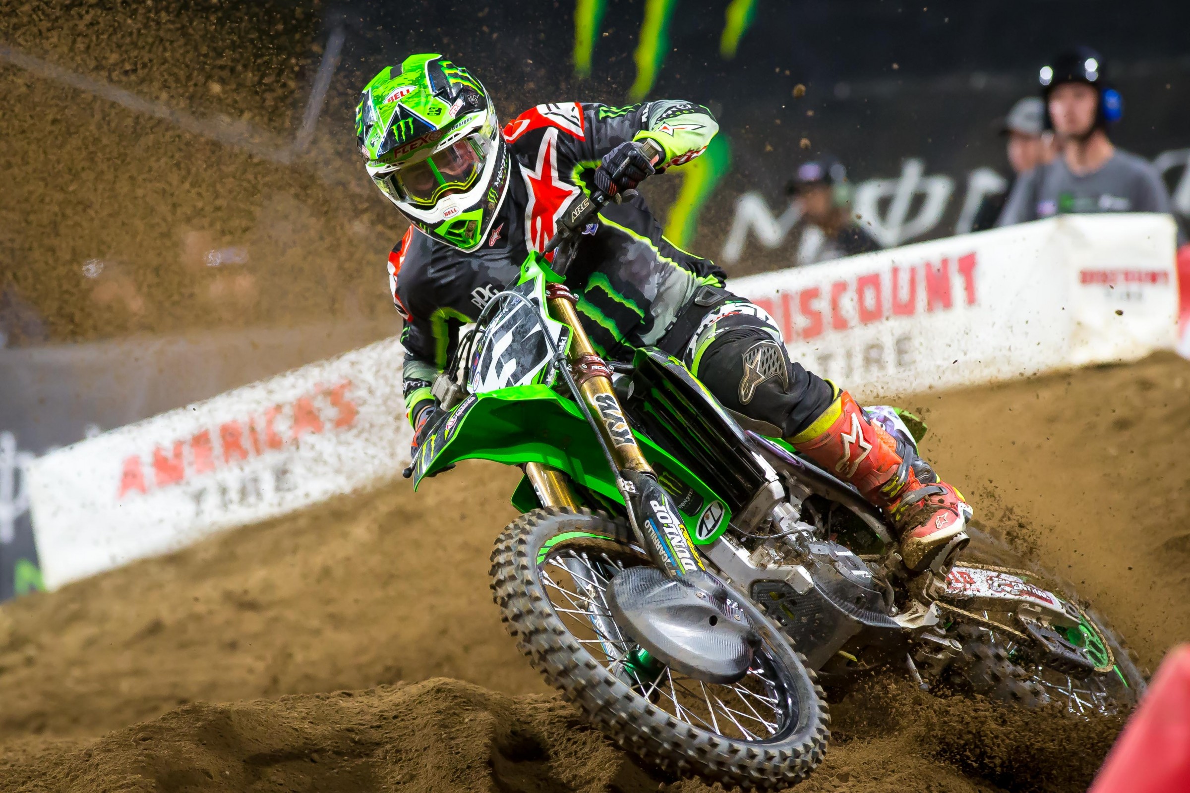 Tomac was pounding the sand section, but he did have a close call in it on one lap.