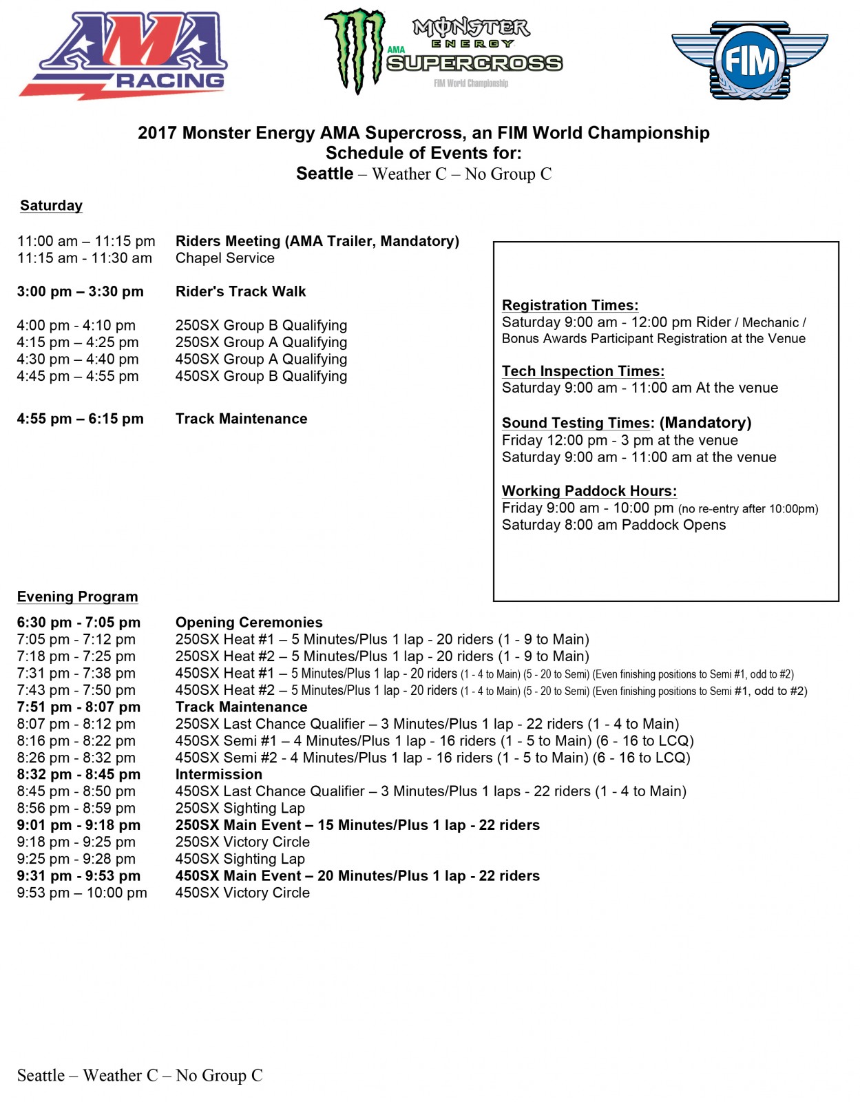 Revised schedule due to weather.
