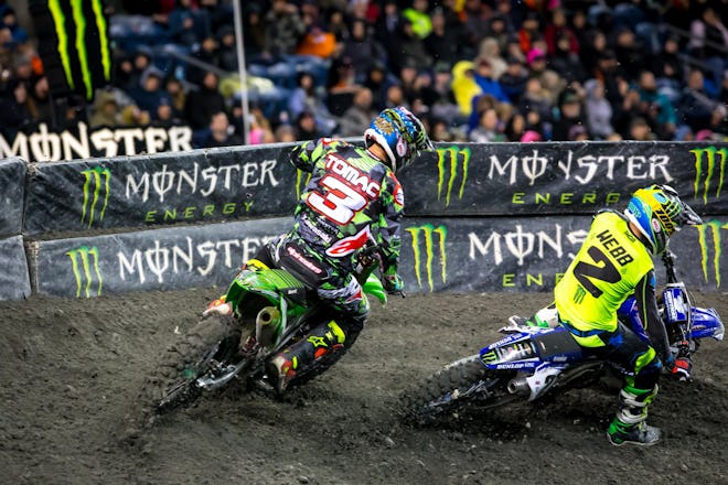 The real Cooper Webb was back in Seattle, and he didn't take any slack from Tomac. He repassed the Kawasaki rider and then Tomac crashed while trying to go back after him.