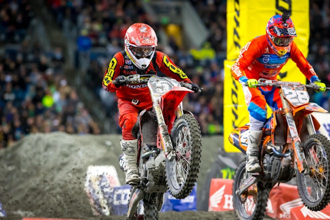 Decotis (left) and Oldenburg (right) went at it for their first career podiums. Oldenburg got the spot and Decotis crashed on the last lap trying to get him back.