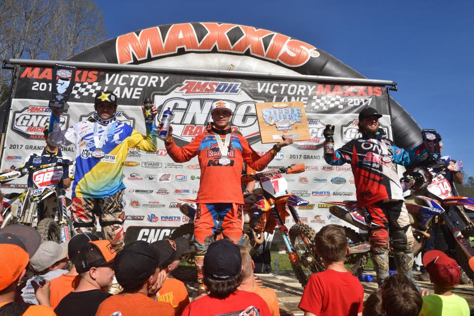 Overall Podium: (2) Thad Duvall, (1) Kailub Russell, (3) Steward Baylor.