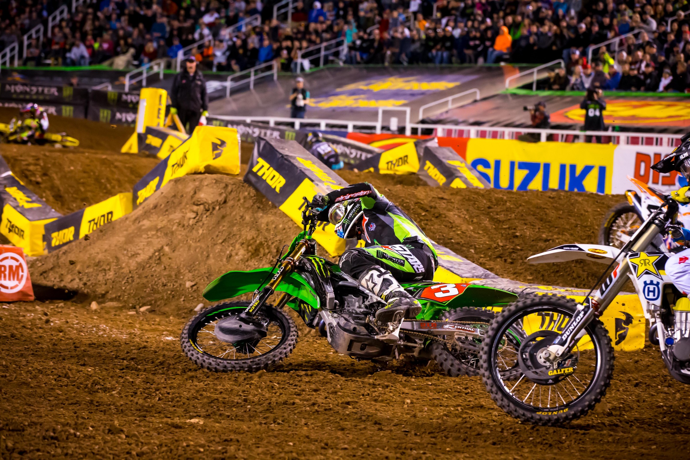 Tomac was using every inch of his tires on Saturday night.