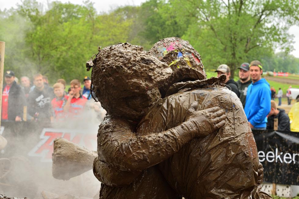 After earning his first GNCC overall win, Johnny Gallagher and Walker Fowler hugged it out after the checkered flag.