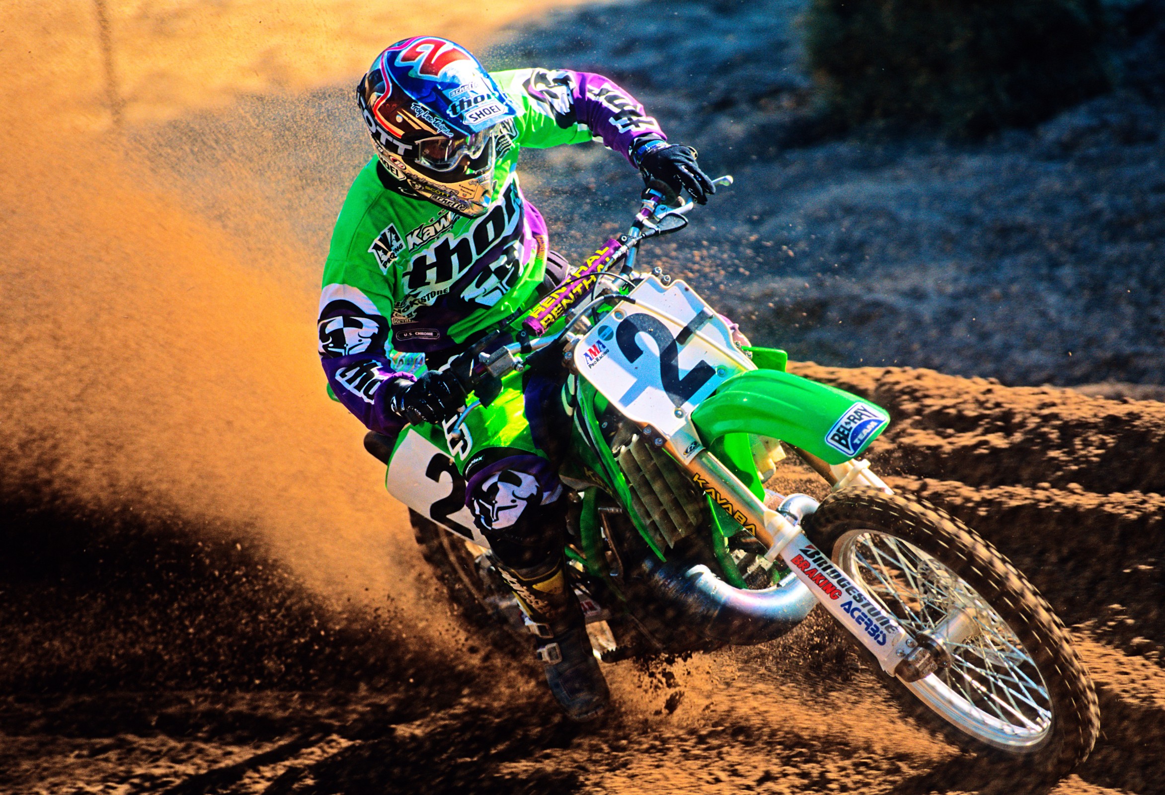 Fro, late in the day, second 250 moto. Look at that light, the cool shadows, and the golden highlights.