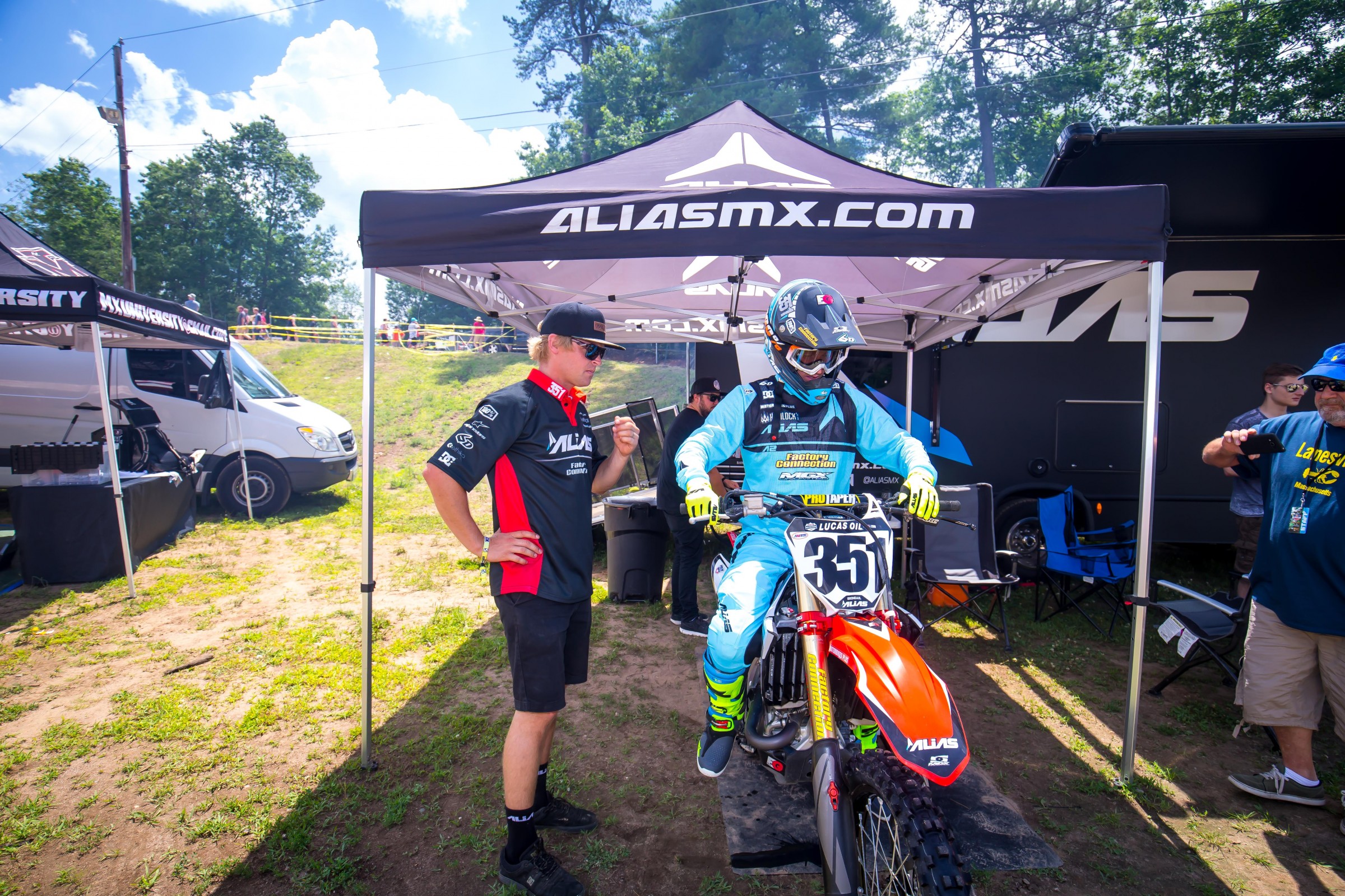 Eric and Bruce get ready to go out for the motos at The Wick.