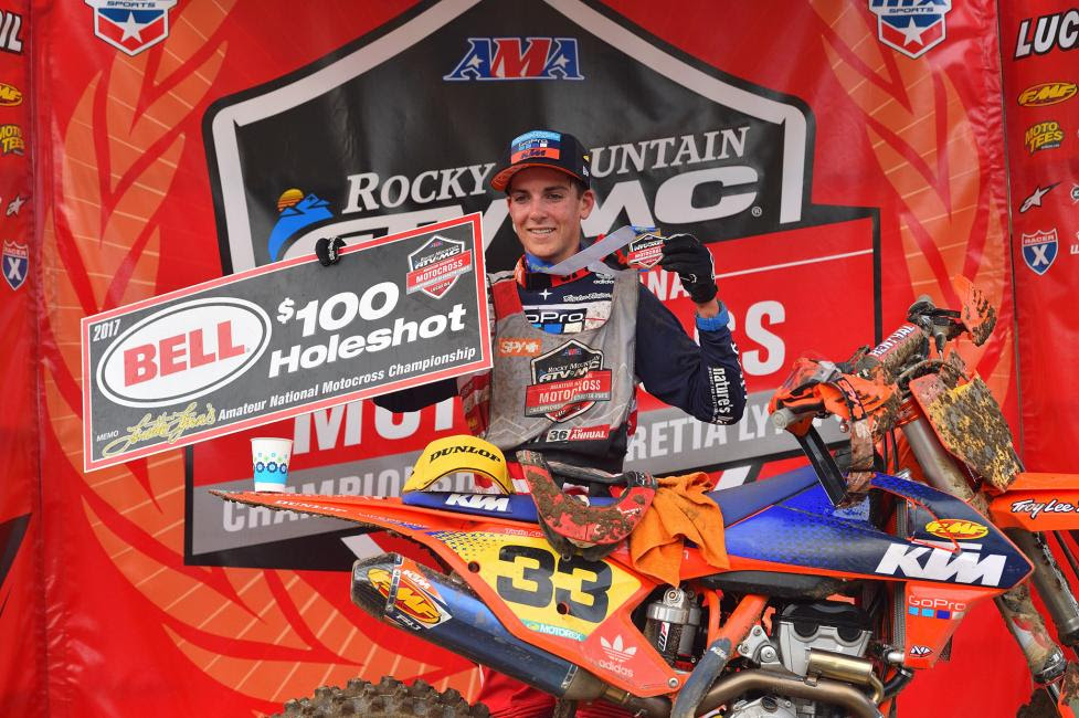 Derek Drake claimed both the Bell Helmet Holeshot Award and the 250 B Limited win.