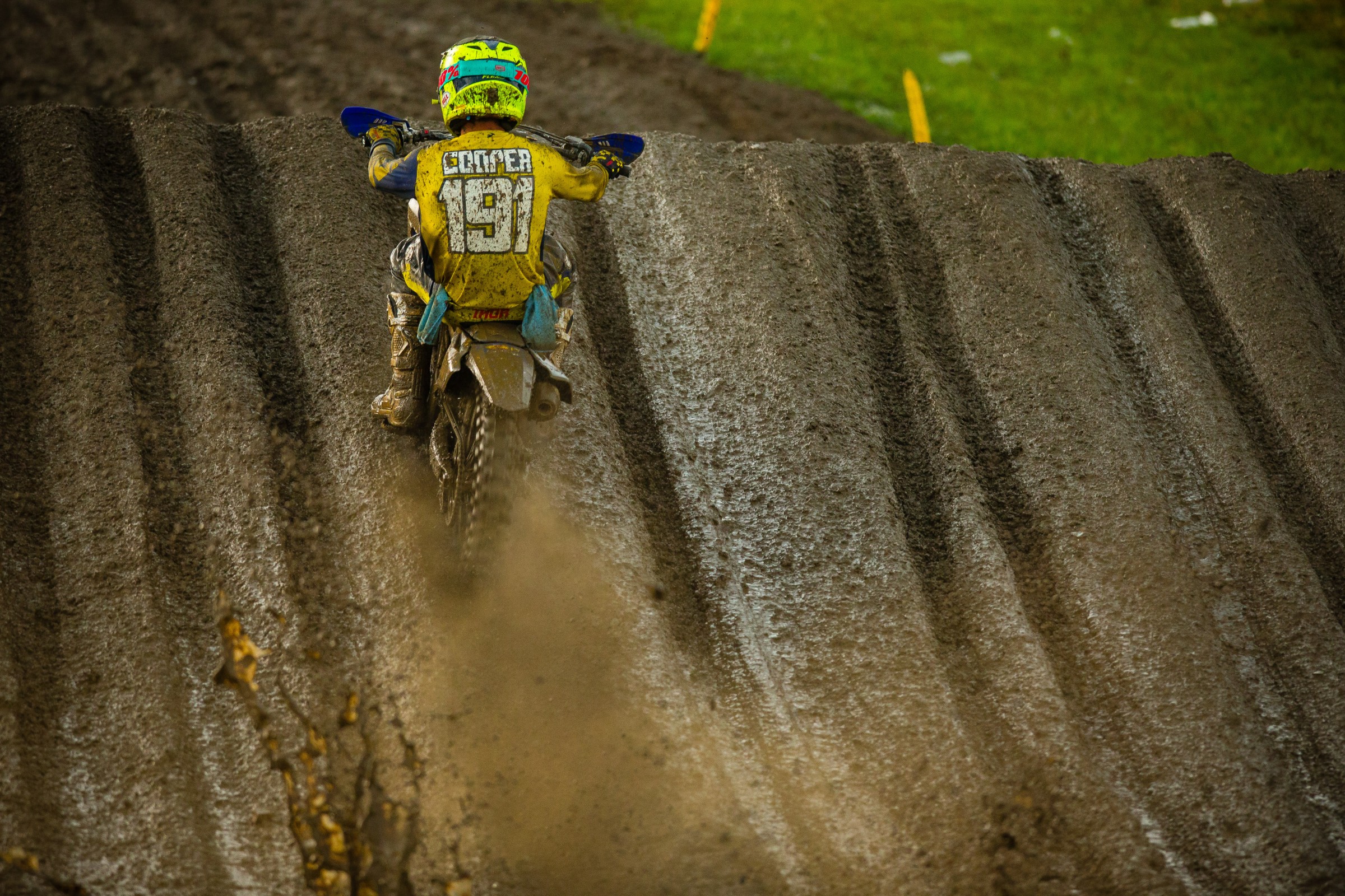 Cooper rode confidently in the mud to a second place moto finish.