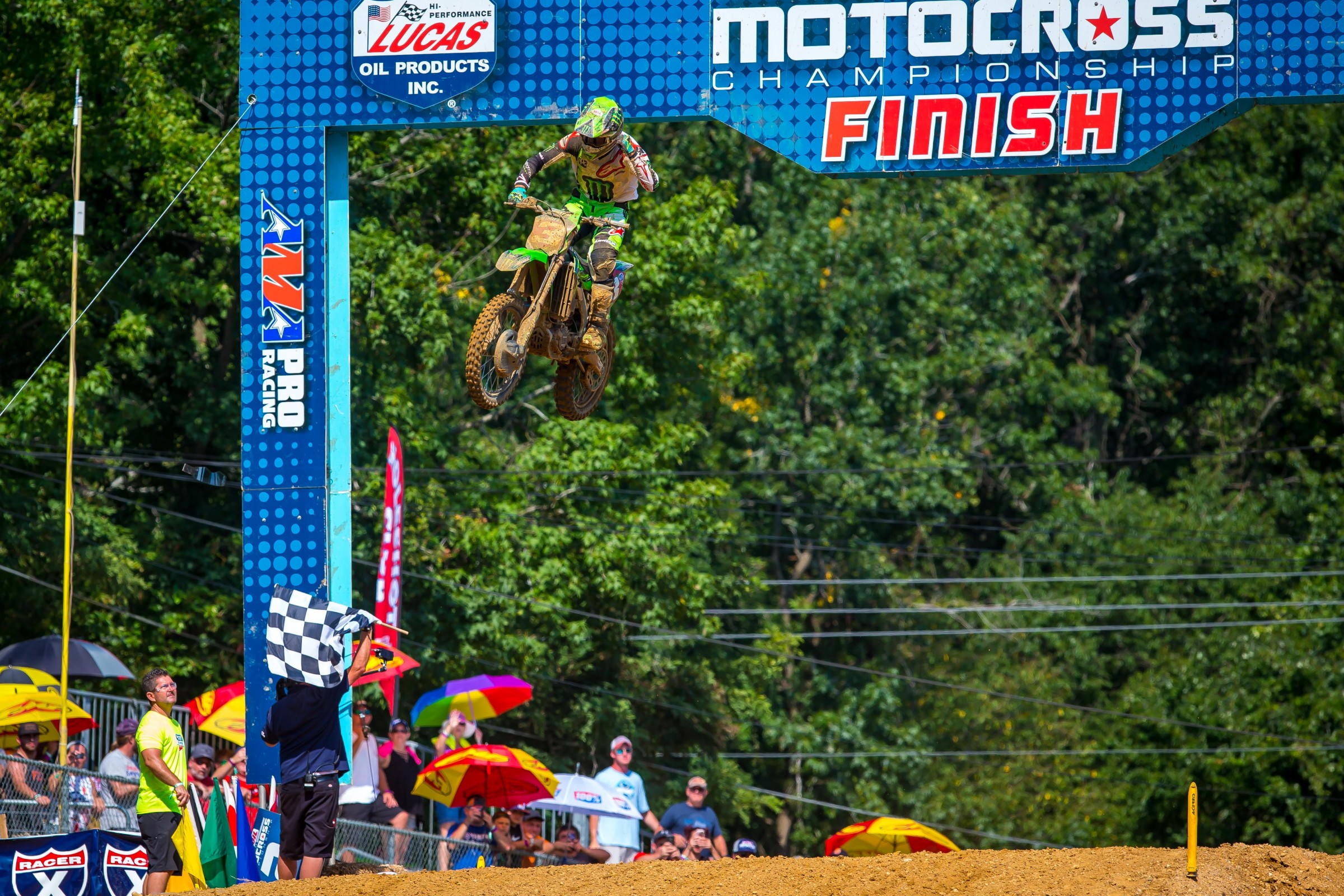 Tomac's second moto win at Budds Creek was his ninth of the season.