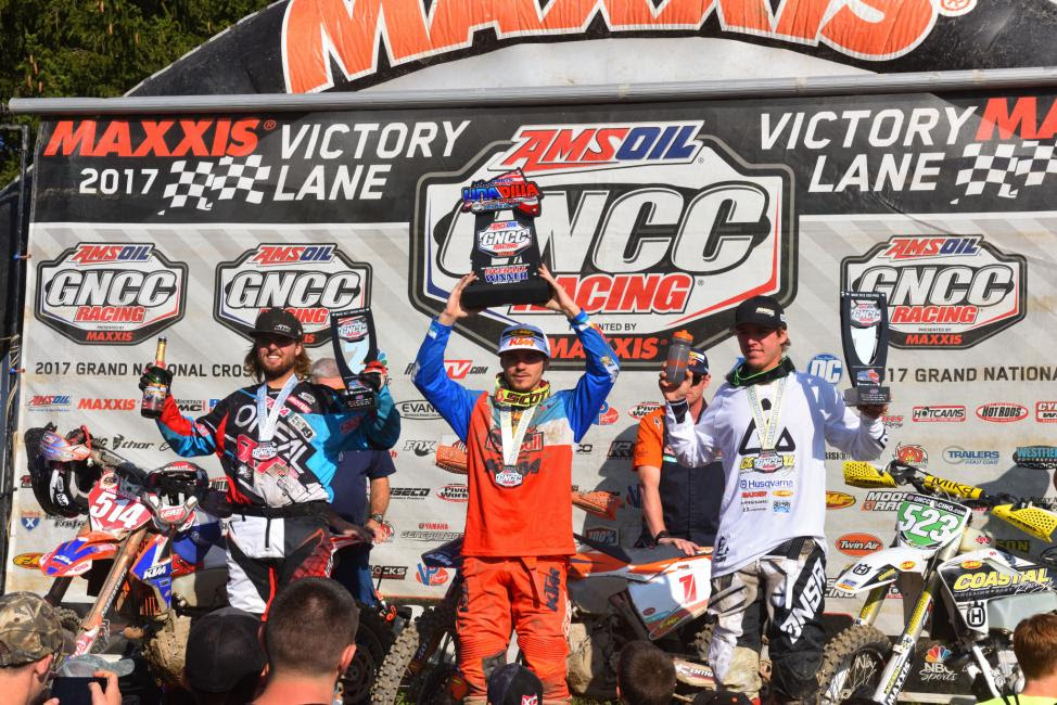 Overall Podium: (2) Stew Baylor, (1) Kailub Russell. (3) Layne Michael.