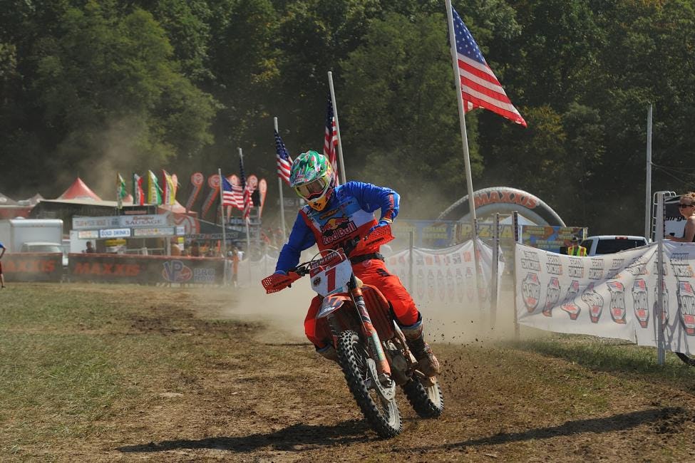 Kailub Russell remains on the hunt for his fifth consecutive GNCC championship after finishing second overall.