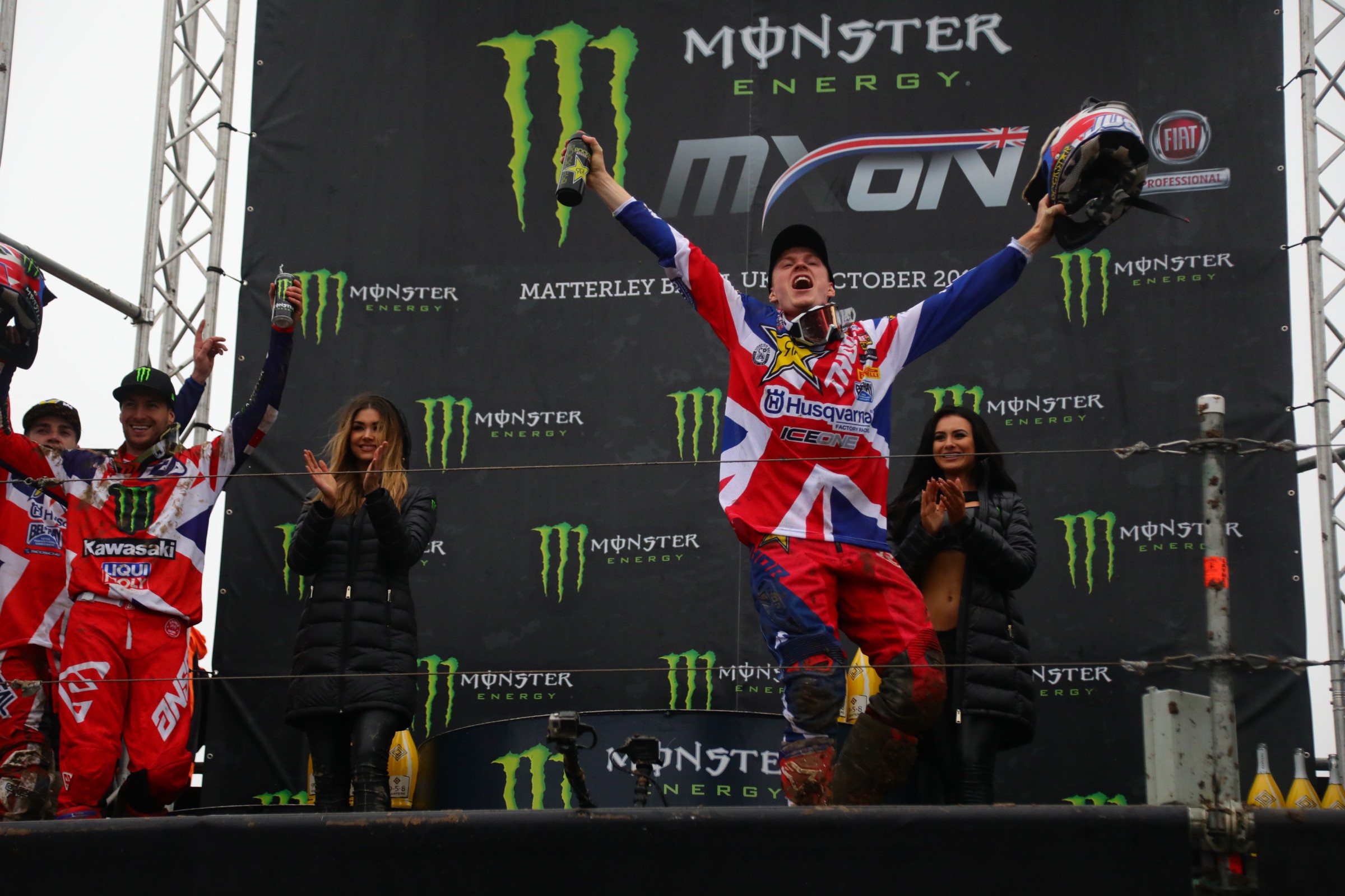 Max Anstie celebrates a 1-1 finish and a podium for Team Great Britain.