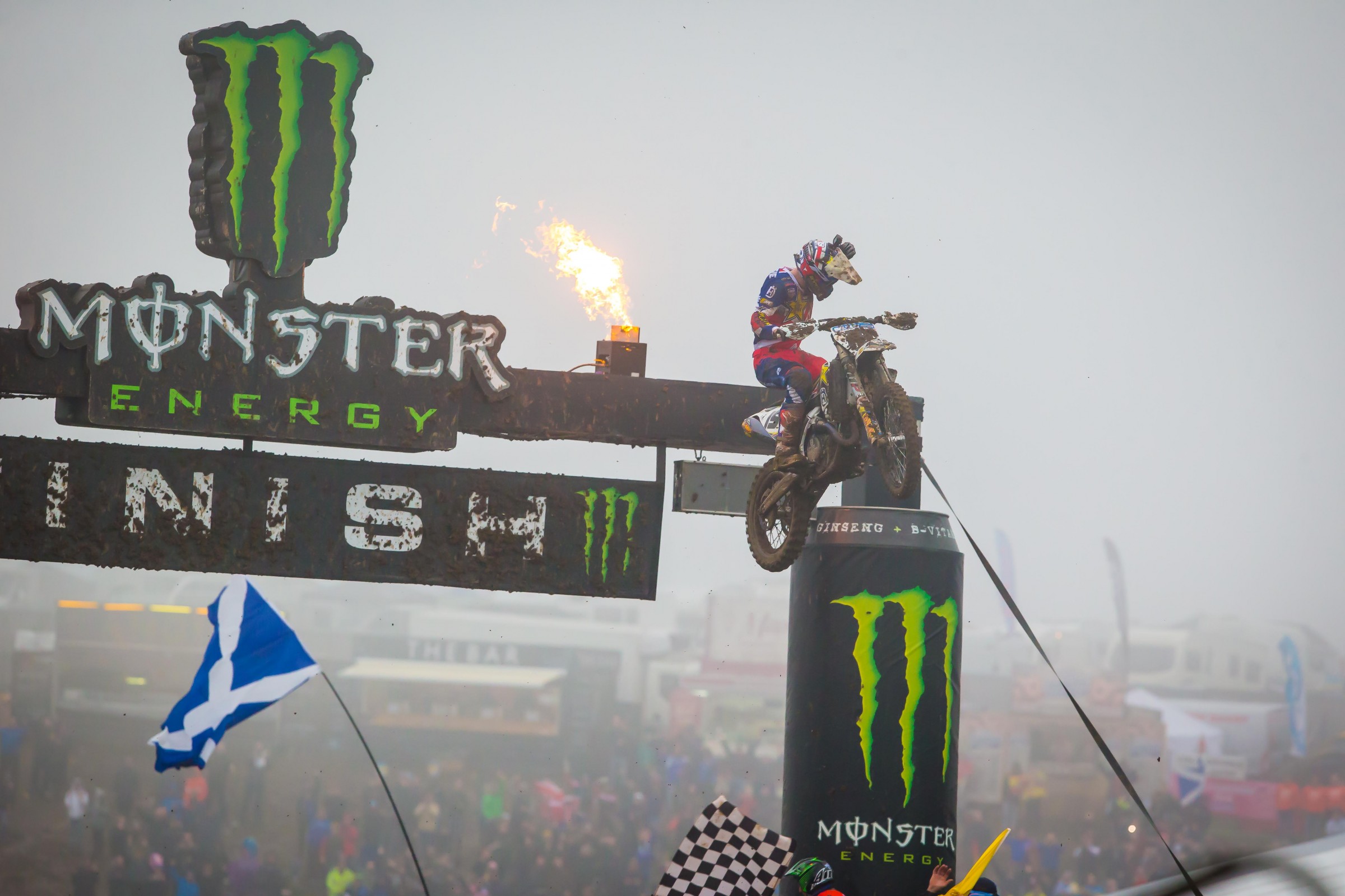 Max Anstie celebrates a moto win in front of his home crowd.