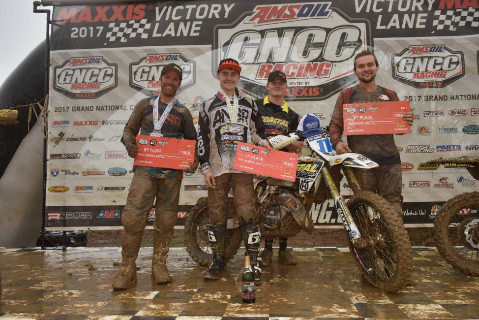 FMF XC3 125 Pro-Am podium: (2) Barry Hawk, (1) Jack Edmondson, (3) Devan Welch.