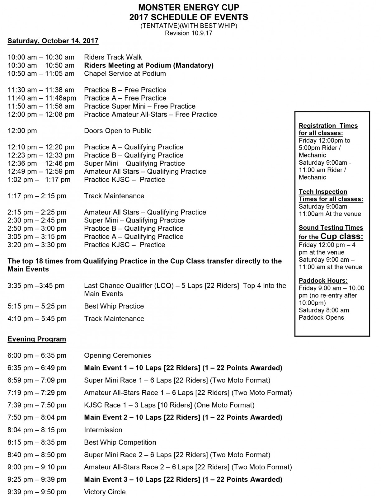 All times local.