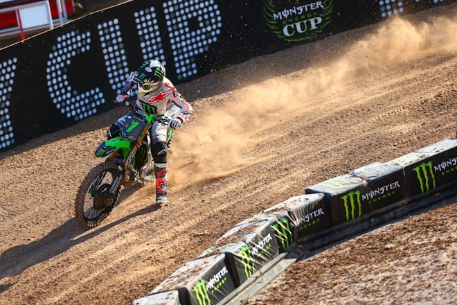 Tomac, sporting the green number-one as last year's winner, engaged Musquin in a battle immediately in the first race. He crashed out, and his night was over.