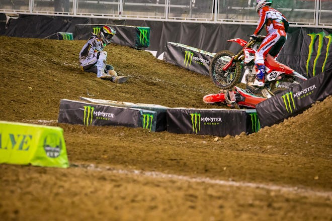 Gajser crashed in the first main event and did not return.