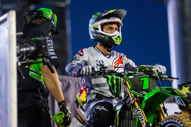 Eli Tomac's night was also brief, as he crashed in the first main event and called it a night.