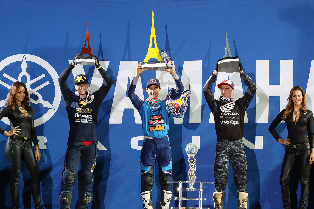 Wilson (left) finished third overall behind Musquin (center) and Cole Seely.