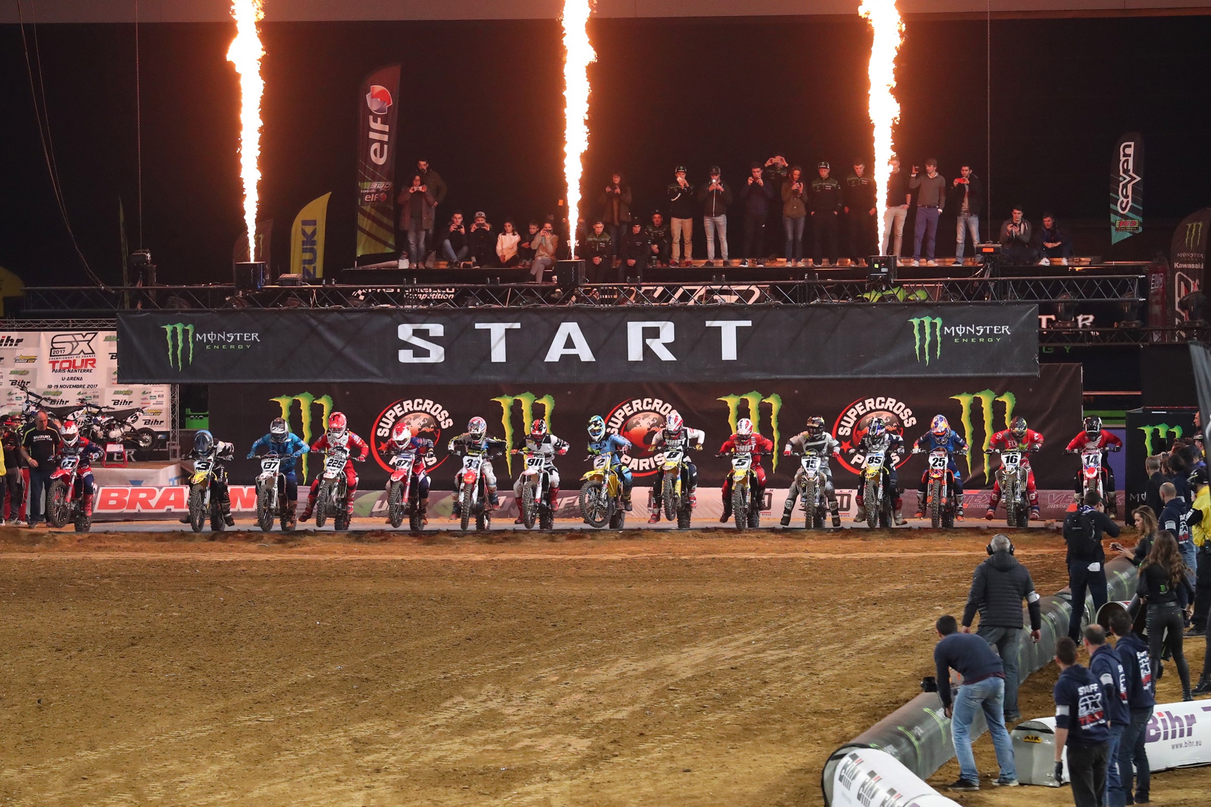 Riders exit the gate at Paris SX.