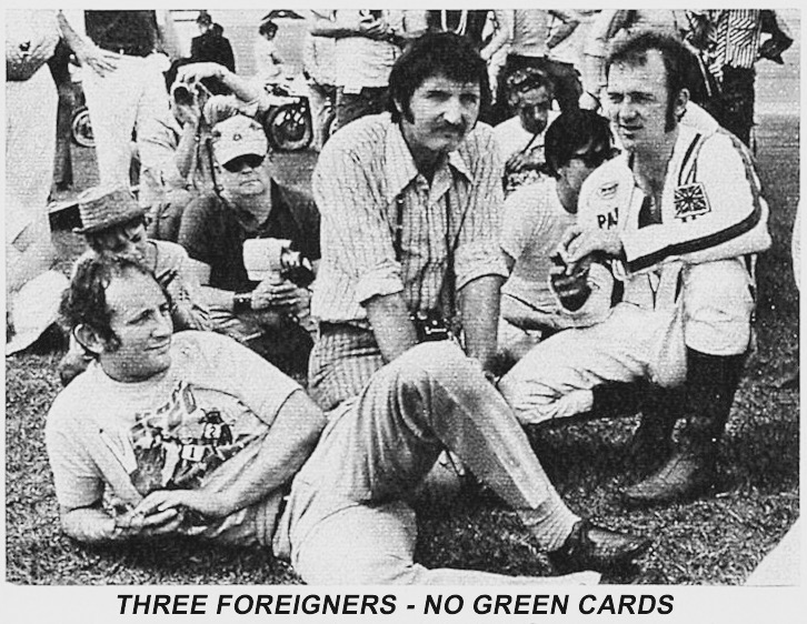 Kel Carruthers, Trippe, and Paul Smart at the Ontario Speedway in 1972.