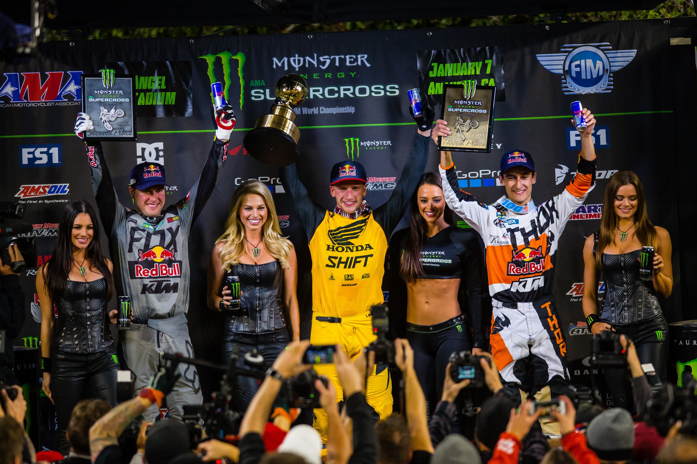 Roczen (middle) took the win at last year's A1, followed by Dungey (left) and Musquin (right).