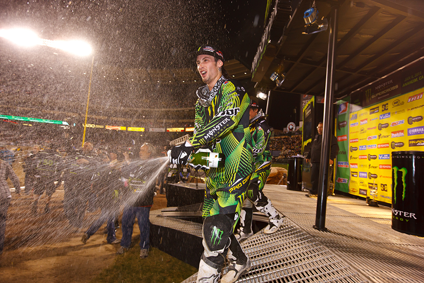 Hansen celebrates a win at Anaheim 1.