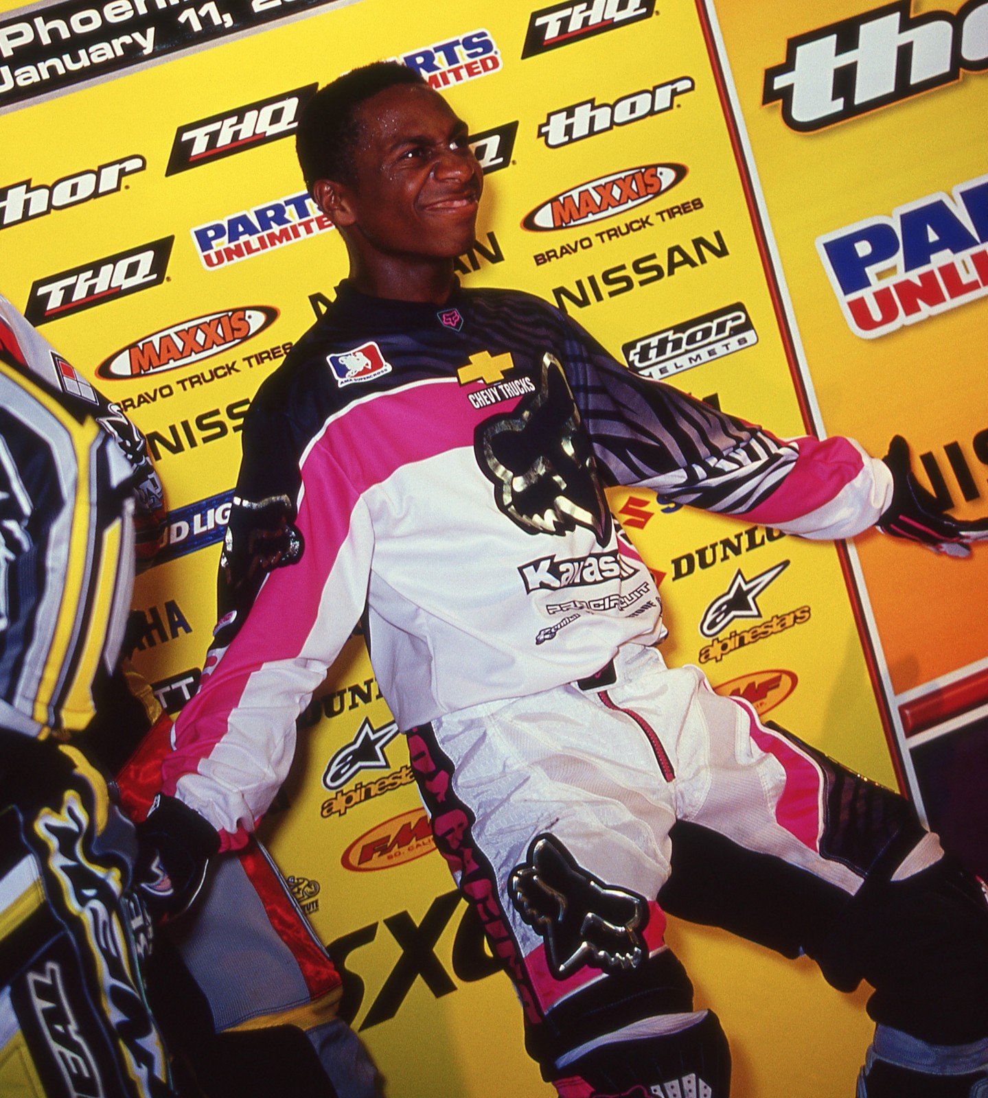 James Stewart celebrates on the podium.