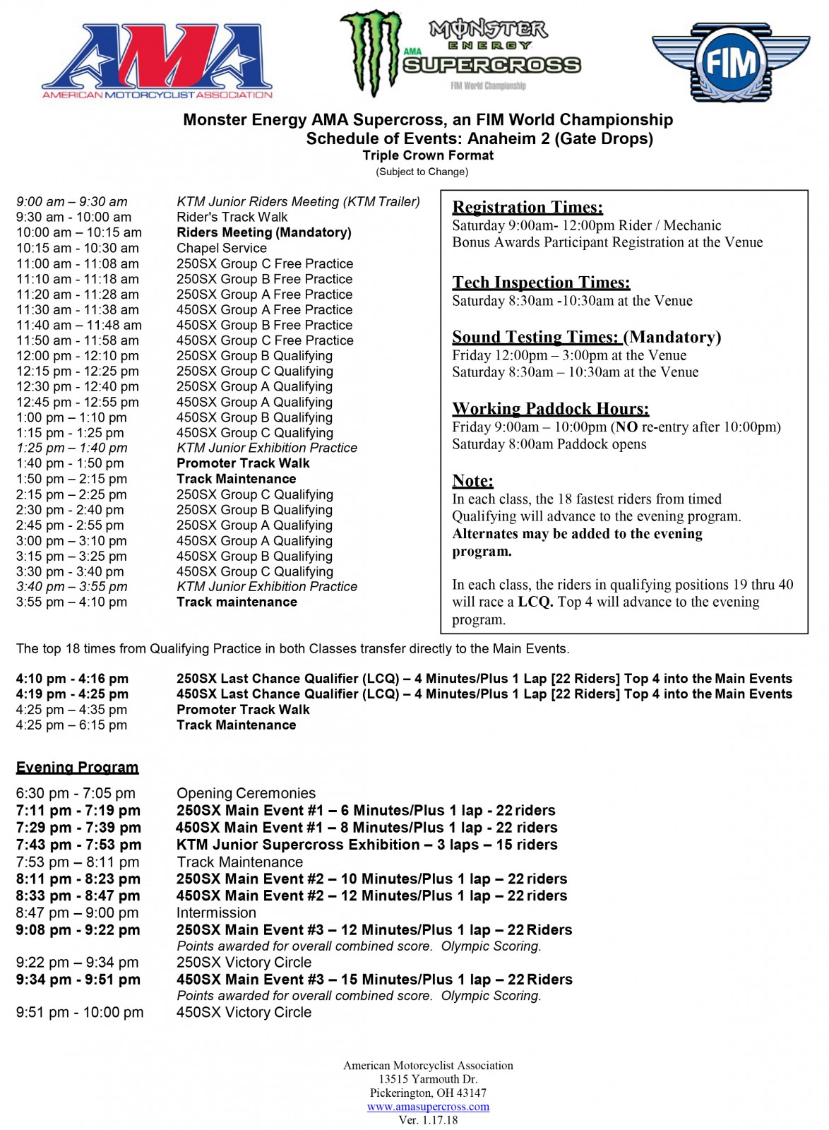 All times local.