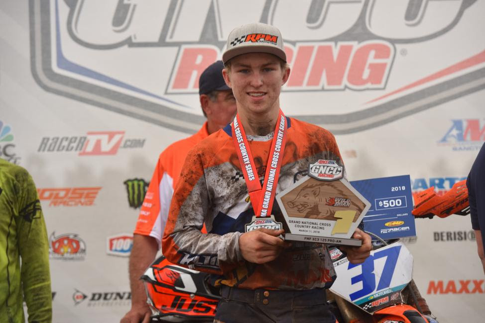 Hometown hero, Jesse Ansley earned the FMF XC3 125 Pro-Am class win in front of his family and friends.