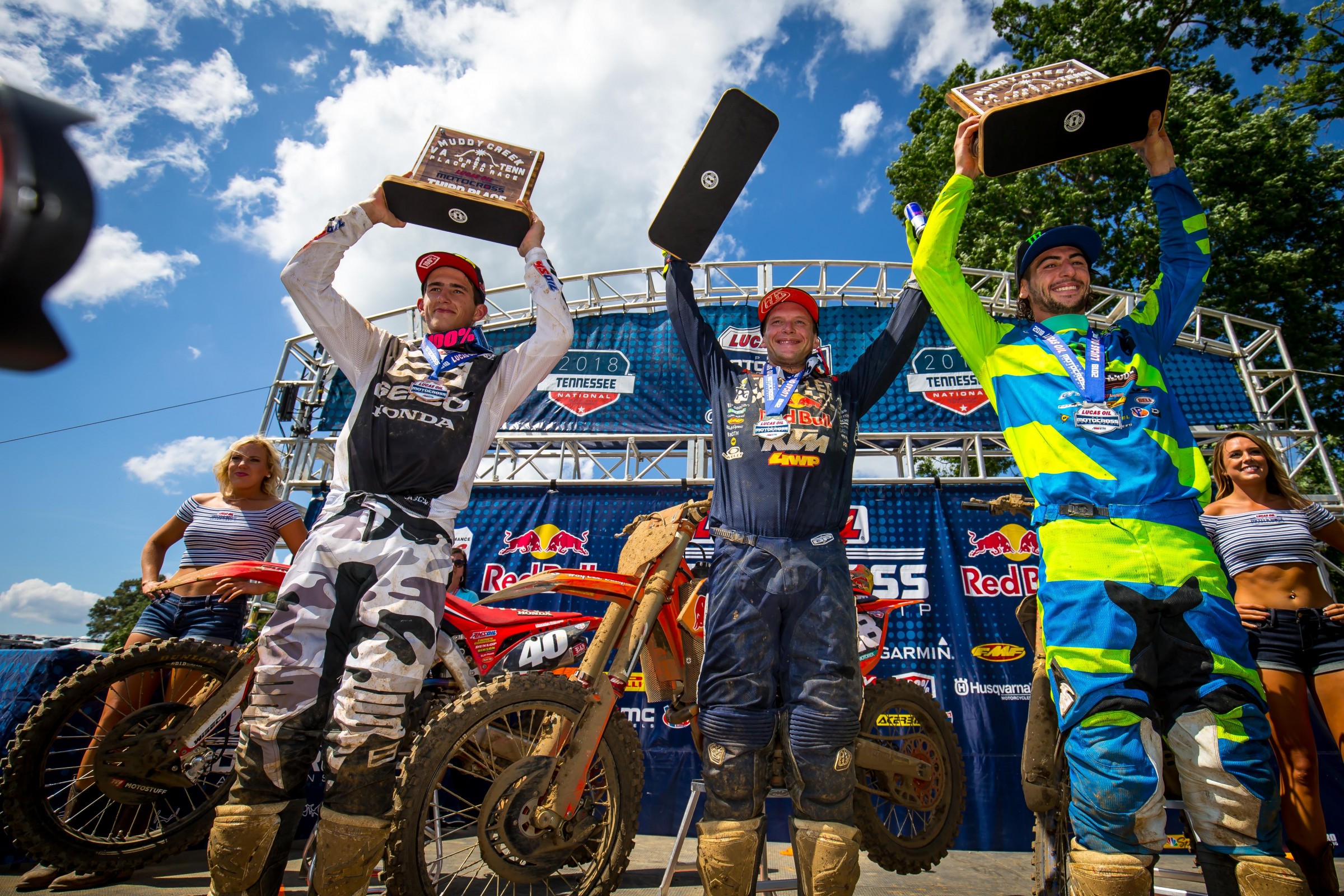McElrath (center) took the overall win last weekend without placing first in either moto.