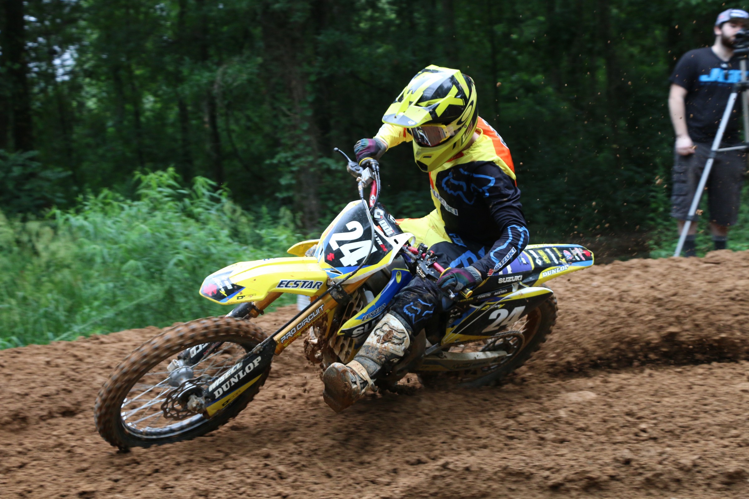 TJ Rios tries to look ahead through the end of the corner on his RM-Z.