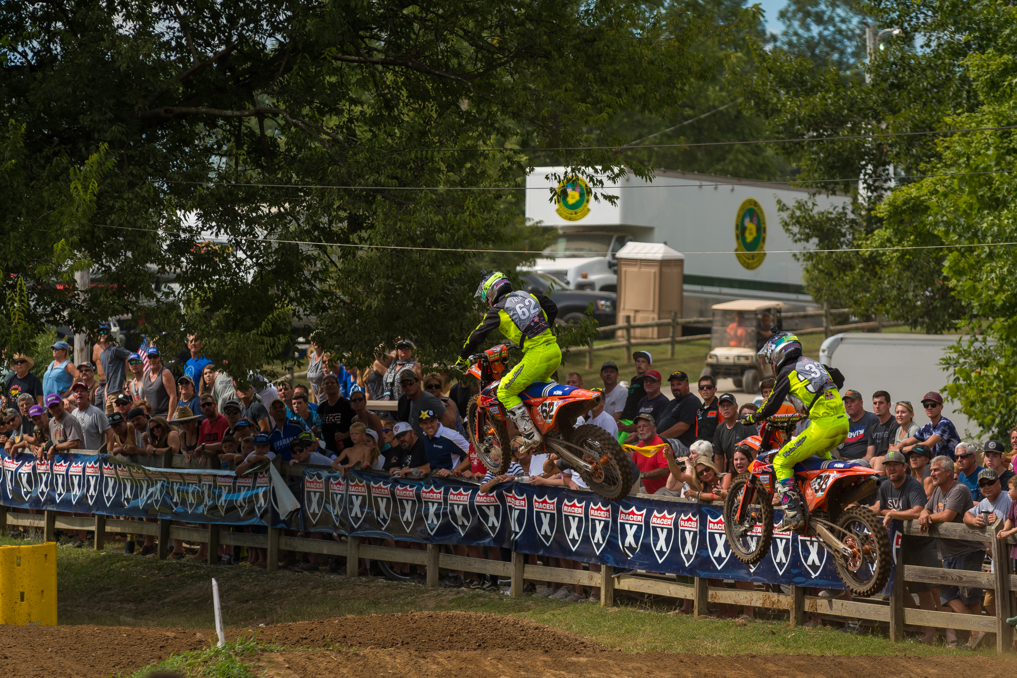 Falk (#62) and his teammate Drake had an intense battle in the second 250 A moto.