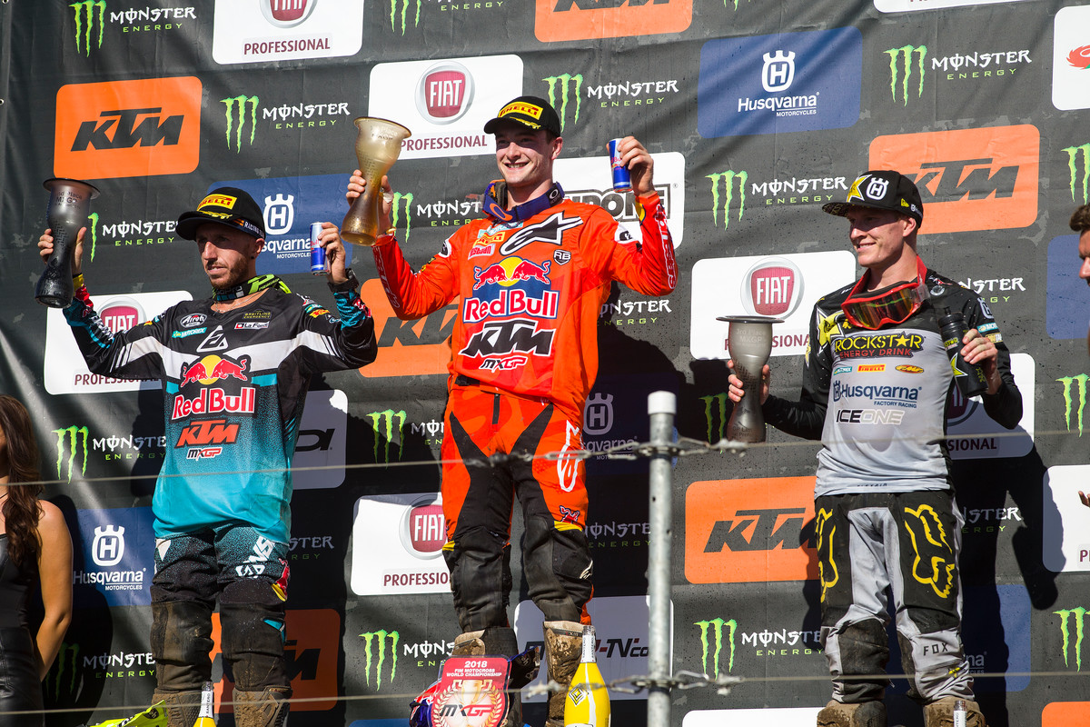 Herlings (center) has 12 wins to Cairoli's (left) 13 overall podium finishes.