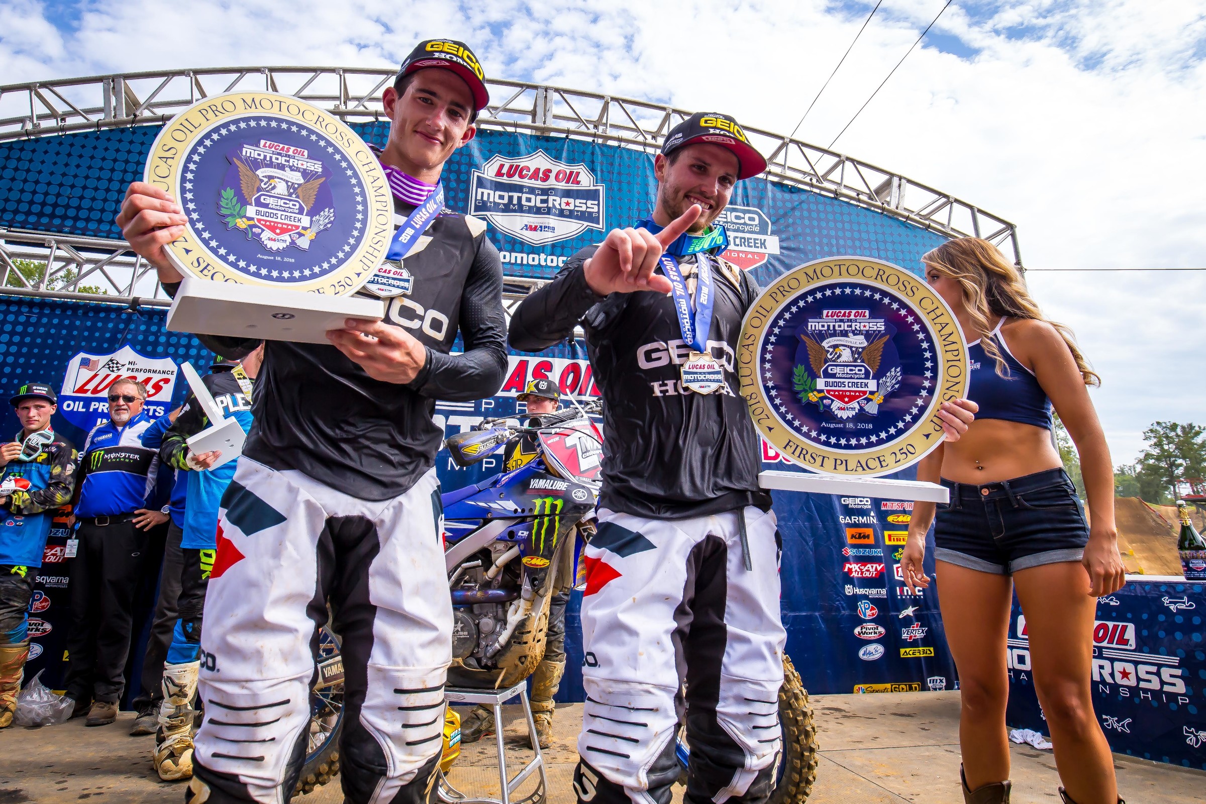 GEICO Honda teammates Chase Sexton (left) and Hampshire had career-best finishes at round 11, with Hampshire earning his first moto and overall win and Sexton taking his best Pro Motocross finish.